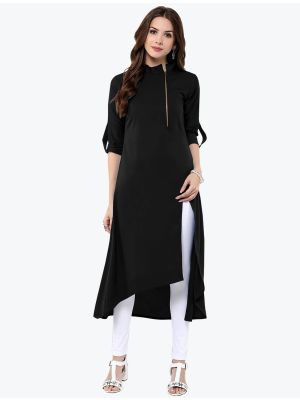 solid black poly crepe casual wear kurti fabku20714