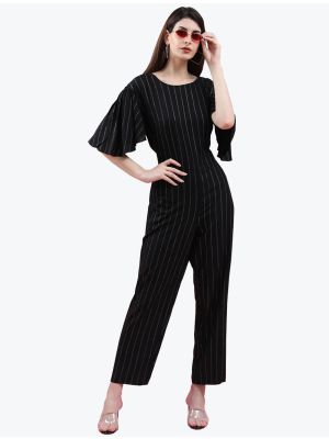 striped black premium viscose casual wear jumpsuit fabku20700