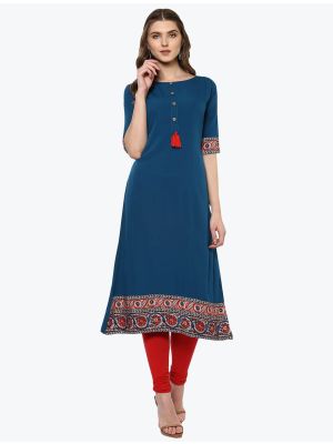 teal blue poly crepe casual wear kurti fabku20718