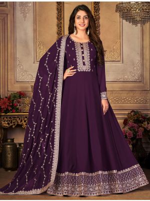 Wine Faux Georgette Semi Stitched Anarkali Suit small FABSL21315