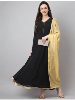 black georgette readymade gown with dupatta fabgo20178