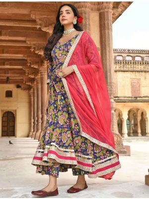 Blue Premium Cotton Readymade Palazzo Suit swatch FABSL21391