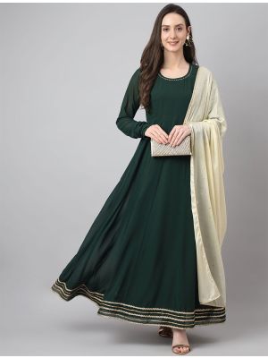 dark green georgette readymade gown with dupatta fabgo20177