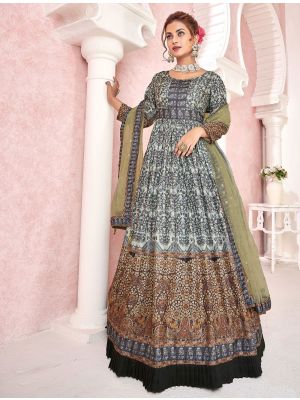 grey dola silk printed readymade gown with dupatta fabgo20170