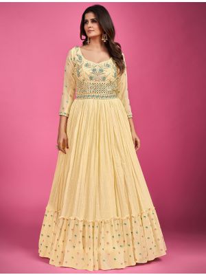 light yellow georgette designer readymade gown with dupatta fabgo20158