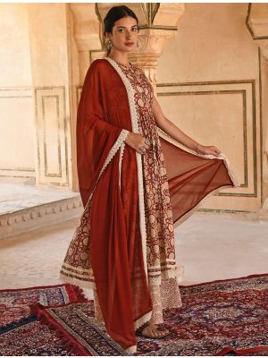 Rusty Red Premium Cotton Readymade Palazzo Suit swatch FABSL21386