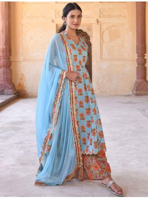 Sky Blue Premium Cotton Readymade Palazzo Suit swatch FABSL21387