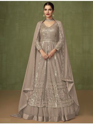 Beige Georgette Anarkali Suit With Thread And Sequin small FABSL21449