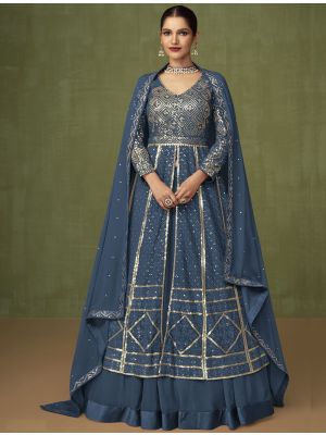 Blue Georgette Anarkali Suit With Thread And Sequin FABSL21448