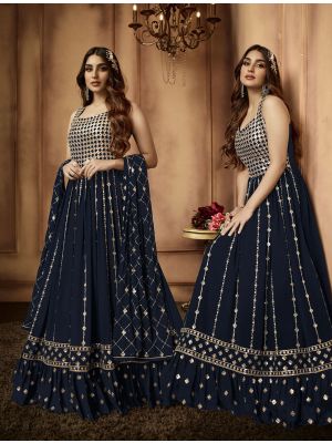 Blue Georgette Embroidered Party Wear Anarkali Suit small FABSL21422