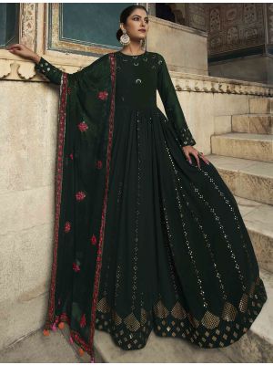 dark green pure georgette designer gown with dupatta swatch fabgo20190