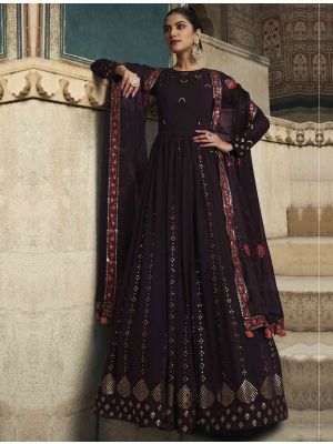 dark wine pure georgette designer gown with dupatta swatch fabgo20191