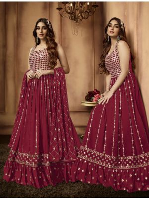 Maroon Georgette Embroidered Party Wear Anarkali Suit small FABSL21423