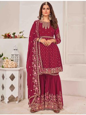 Maroon Georgette Sharara Suit With Multi Thread Work small FABSL21440