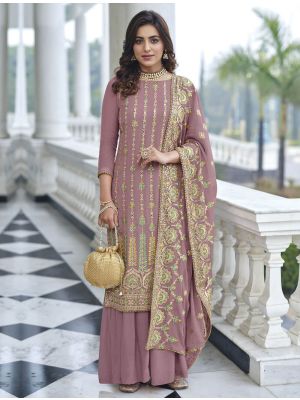Mauve Georgette Embroidered Palazzo Suit small FABSL21401