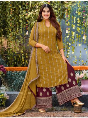 Mustard Georgette Embroidered Palazzo Suit small FABSL21400