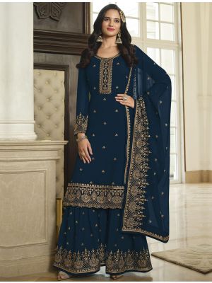 Navy Blue Georgette Sharara Suit With Thread And Sequin small FABSL21434