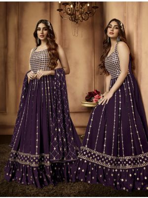 Purple Georgette Embroidered Party Wear Anarkali Suit small FABSL21421