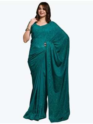 Rama Blooming Georgette Embroidered Saree