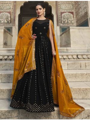 rich black pure georgette designer gown with dupatta small fabgo20187
