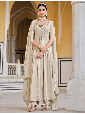 beige pakistani dress Golden Beige Embroidery Work Pakistani Suit With Dupatta – Zara Ethnic main image 1