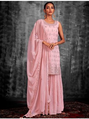Baby Pink Pure Georgette Readymade Sharara Suit FABSL21502