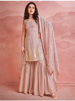Delicate Peach Pure Georgette Readymade Sharara Suit FABSL21506