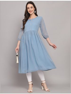 grey georgette long kurti with thousand butti work fabku20757