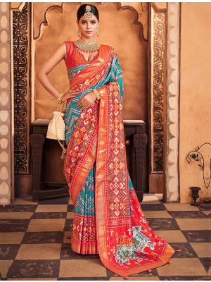 Light Blue Cotton Silk Foil Printed Woven Saree