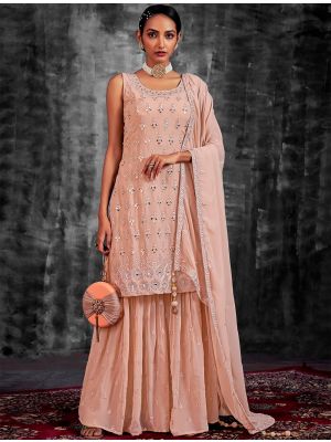 Light Peach Pure Georgette Readymade Sharara Suit FABSL21498