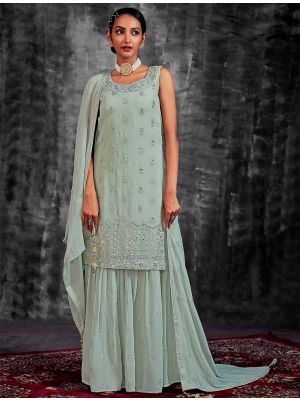 Light Pistachio Pure Georgette Readymade Sharara Suit FABSL21493