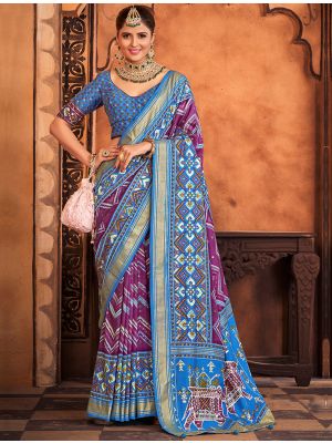 Light Purple Cotton Silk Foil Printed Woven Saree