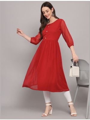 maroon georgette long kurti with thousand butti work fabku20756