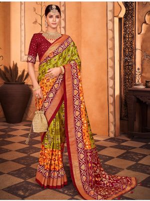 Mehendi Green Cotton Silk Foil Printed Woven Saree