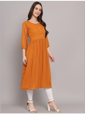 mustard georgette long kurti with thousand butti work fabku20753