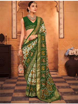 Off White Cotton Silk Foil Printed Woven Saree