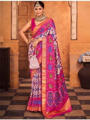 Pale White Cotton Silk Foil Printed Woven Saree