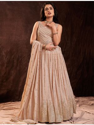 pastel peach pure georgette ready to wear designer gown fabgo20197