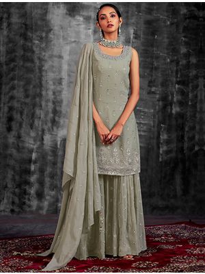 Pistachio Green Pure Georgette Readymade Sharara Suit FABSL21501
