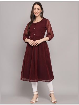 wine georgette long kurti with thousand butti work fabku20754