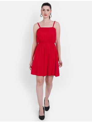 bright red viscose rayon trendy sleeveless tunic fabku20809