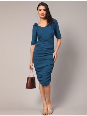 cobalt blue cotton lycra chic bodycon dress fabku20779
