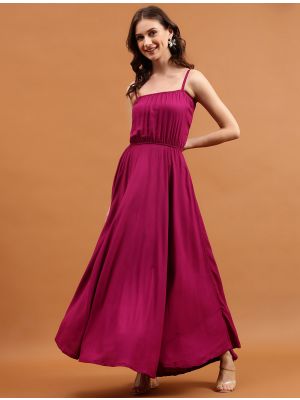 deep magenta viscose rayon flared sleeveless maxi dress fabku20819