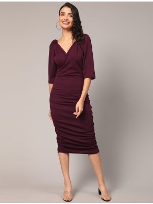 deep wine cotton lycra chic bodycon dress fabku20783