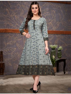 grey superior rayon printed comfy kurti fabku20796