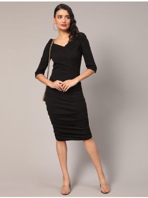 jet black cotton lycra chic bodycon dress fabku20780