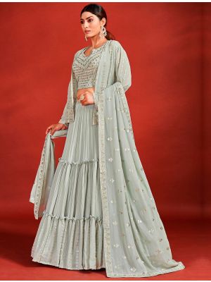 Light Pista Georgette Readymade Lehenga Choli With Jacket FABLE20352