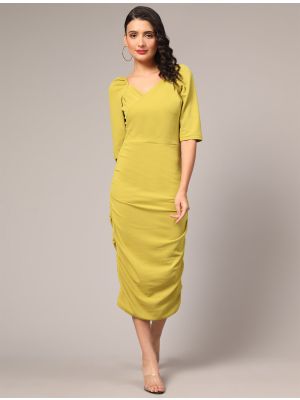 lime yellow cotton lycra chic bodycon dress fabku20782