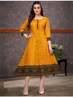 mustard superior rayon printed comfy kurti fabku20797