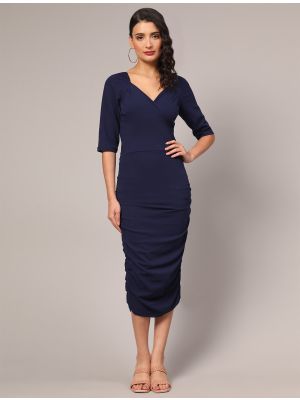 navy blue cotton lycra chic bodycon dress fabku20781